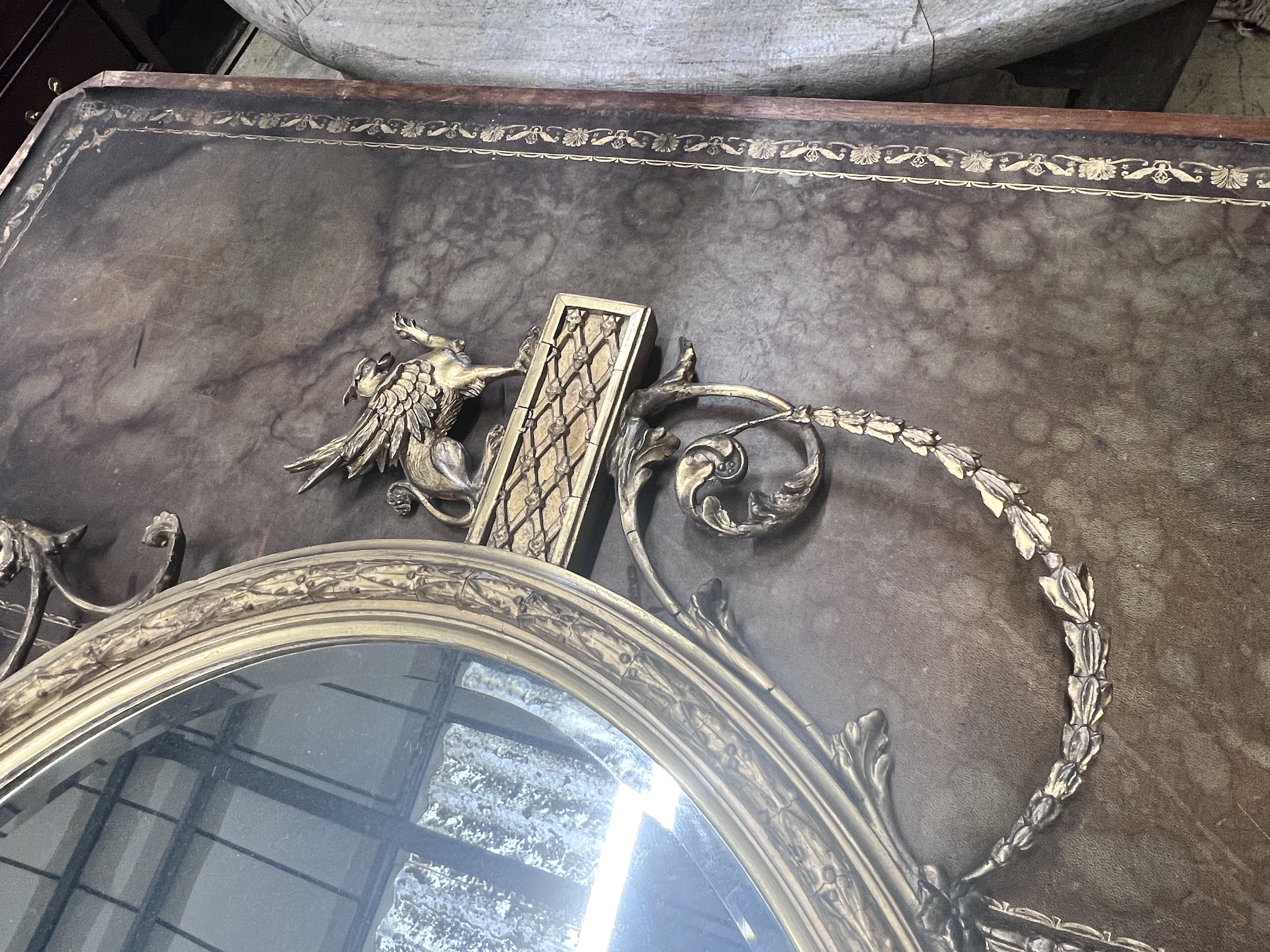 An Adam revival giltwood and gesso wall mirror, width 119cm, height 115cm